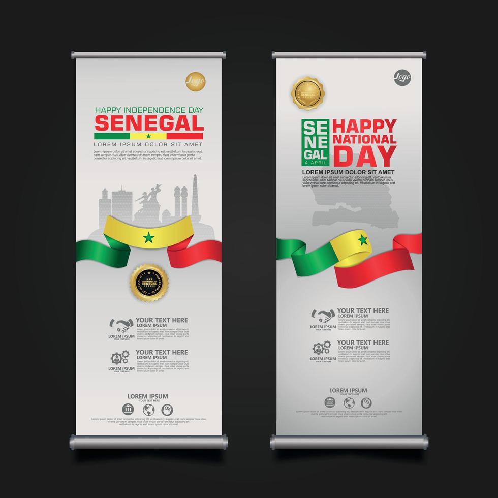 set roll up banner promotions Senegal happy Republic Day background template vector