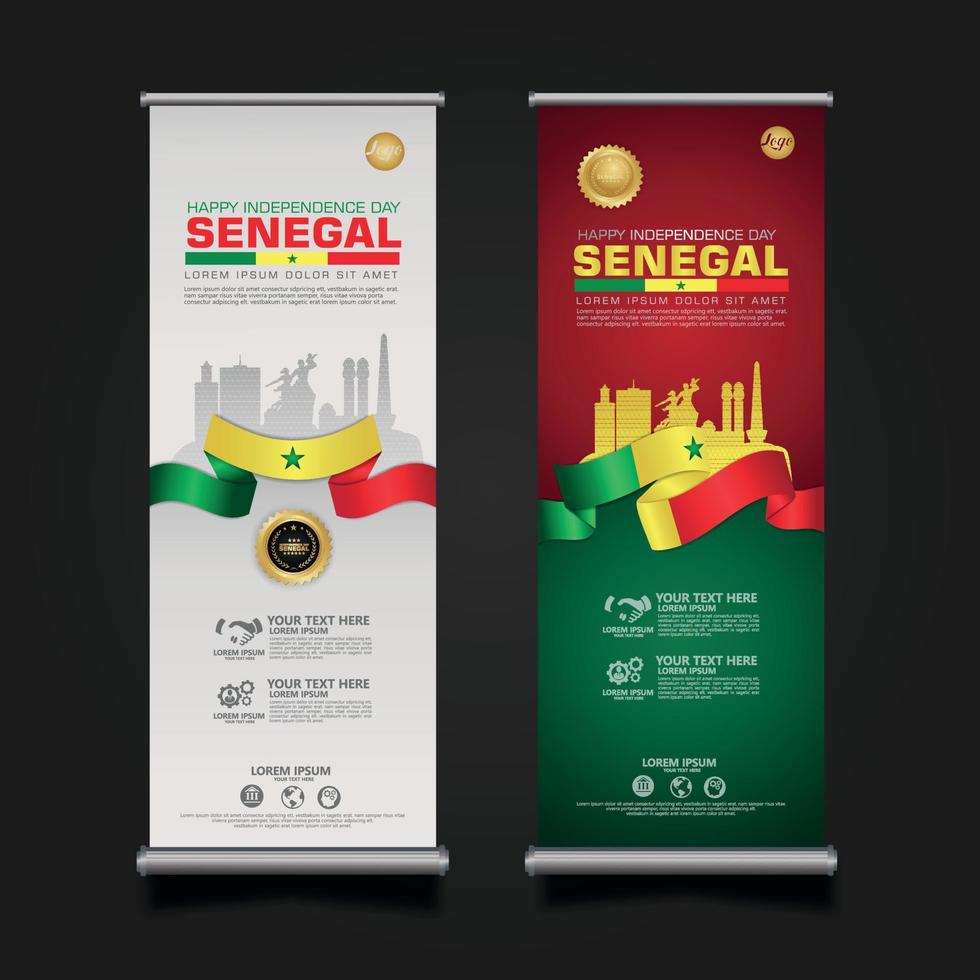 establecer roll up banner promociones senegal feliz día de la república plantilla de fondo vector