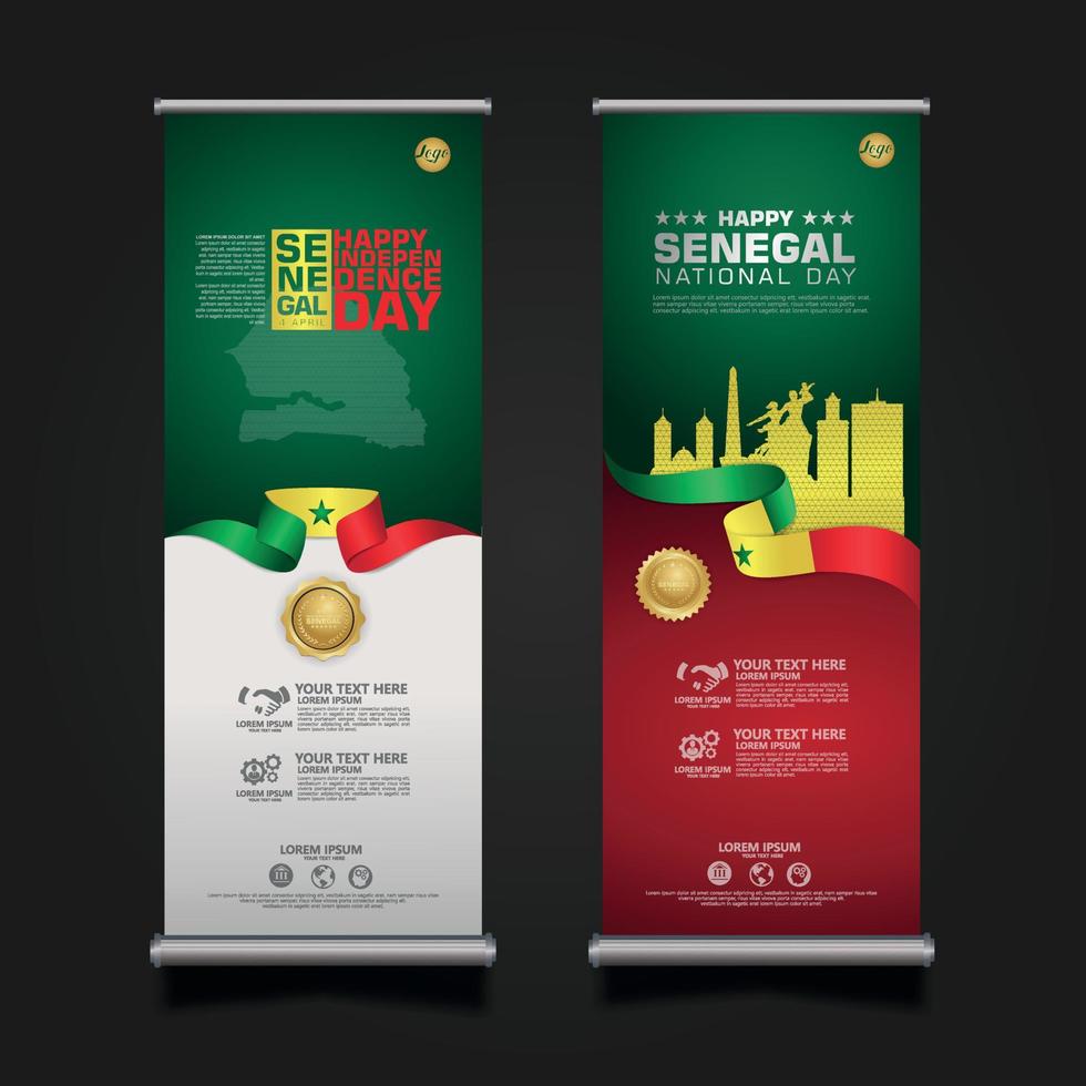 establecer roll up banner promociones senegal feliz día de la república plantilla de fondo vector