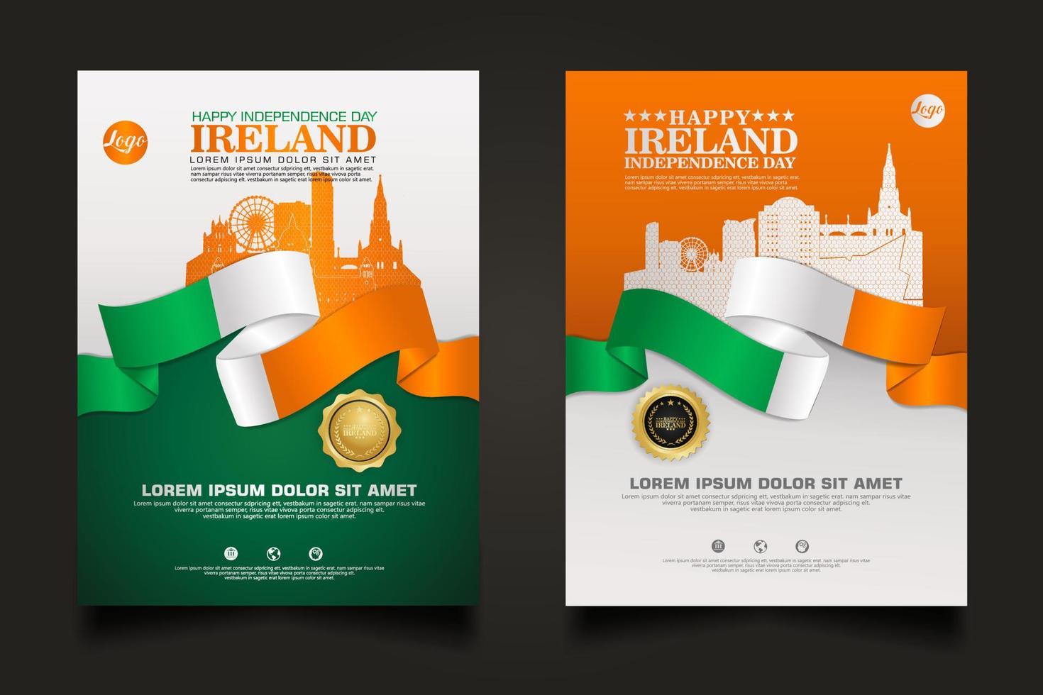 Set poster promotions Ireland happy Independence Day background template. vector