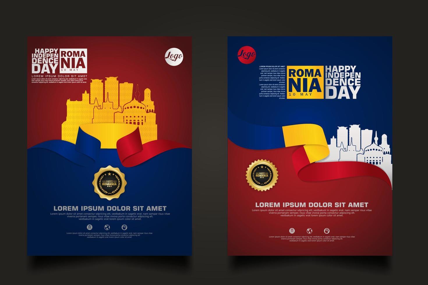 Set poster promotions Romania happy Independence Day background template vector