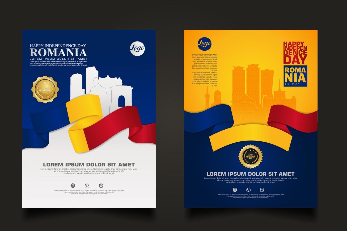 establecer cartel promociones rumania feliz día de la independencia plantilla de fondo vector