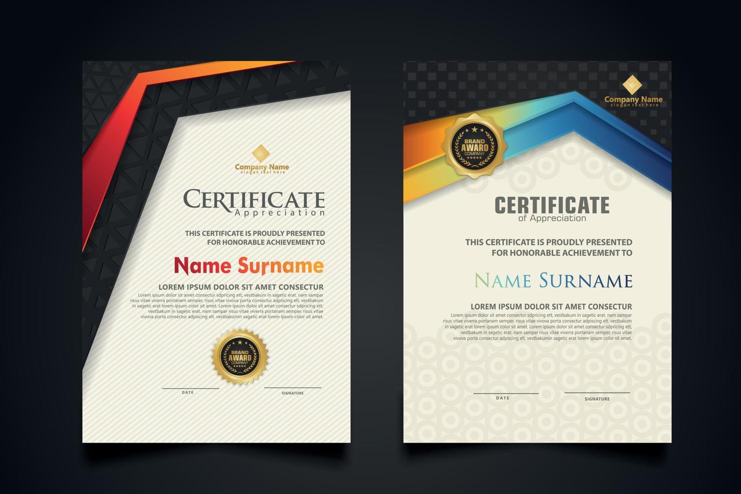 certificate template with Luxury realistic texture pattern and dynamic shapes composition gradient colors,diploma,Vector illustration vector