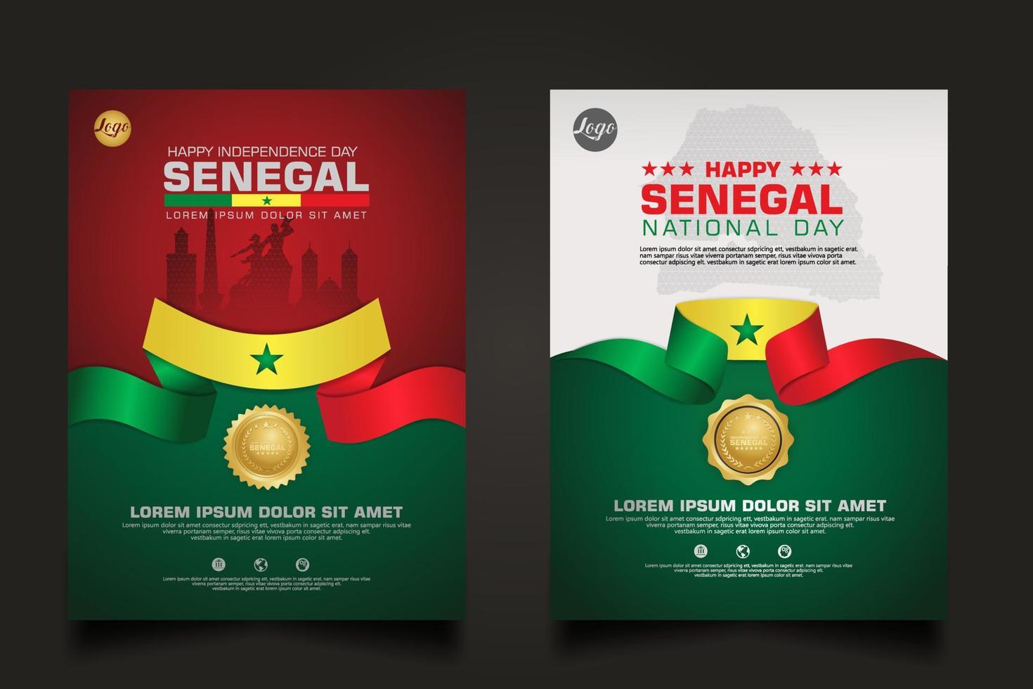 set poster promotions Senegal happy Republic Day background template. vector