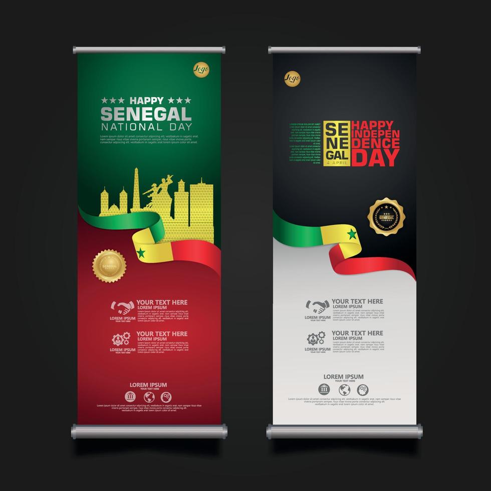 establecer roll up banner promociones senegal feliz día de la república plantilla de fondo vector