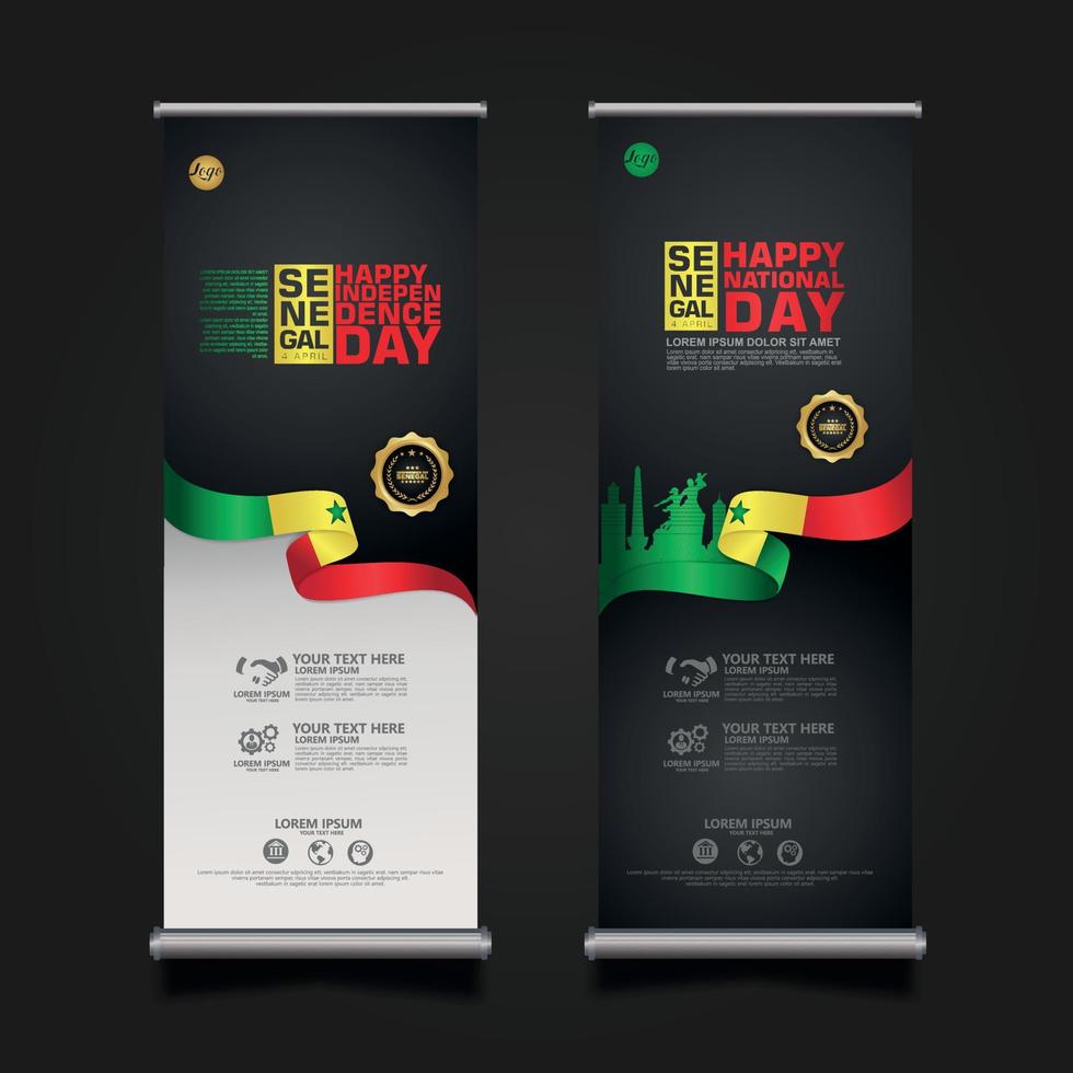 set roll up banner promotions Senegal happy Republic Day background template vector