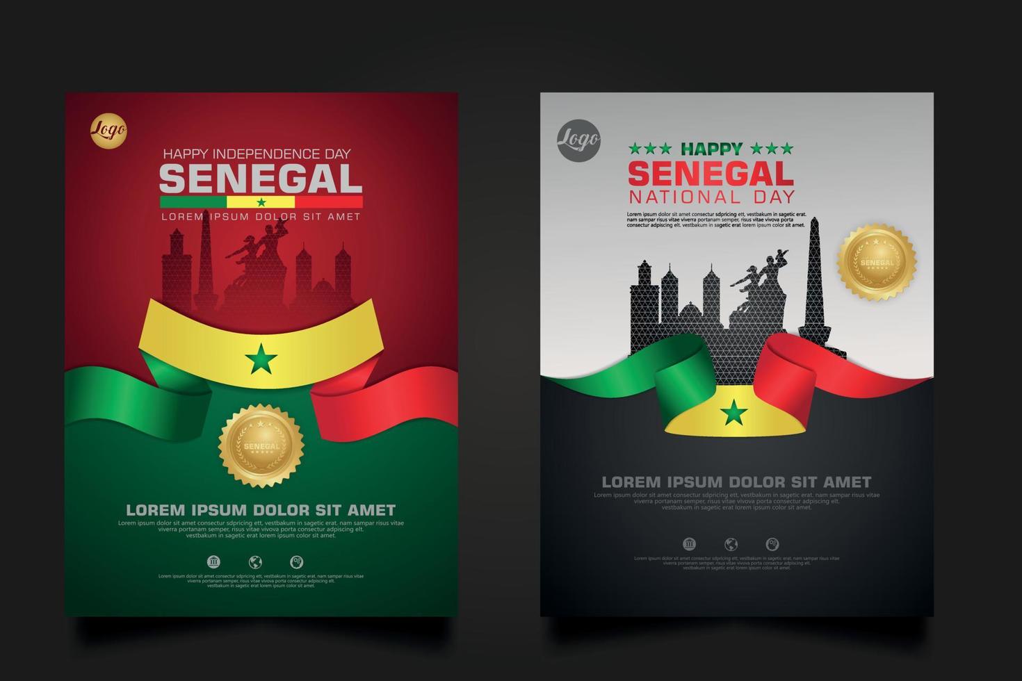 set poster promotions Senegal happy Republic Day background template. vector