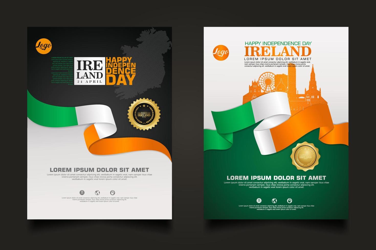 Set poster promotions Ireland happy Independence Day background template. vector