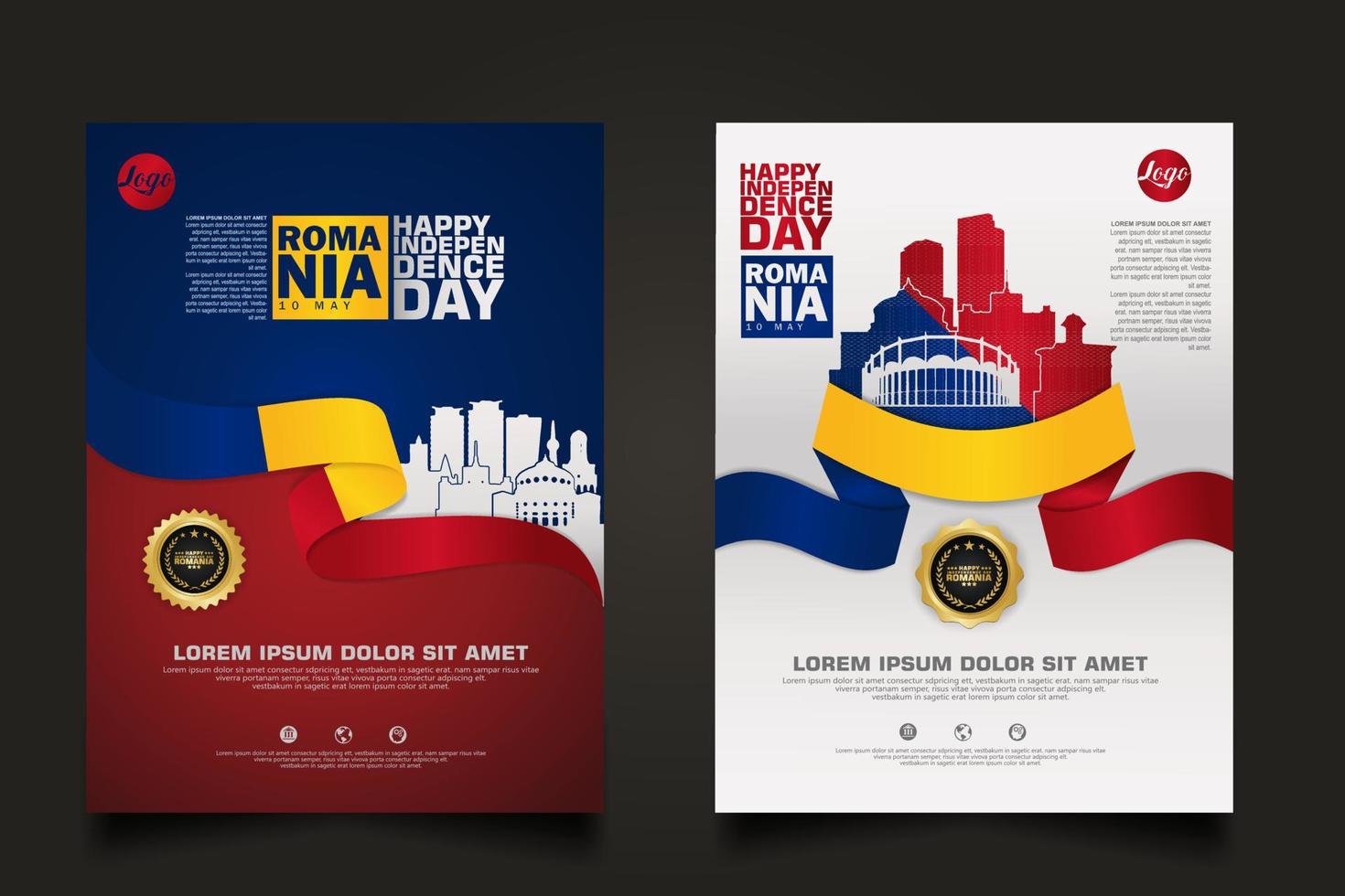 Set poster promotions Romania happy Independence Day background template vector