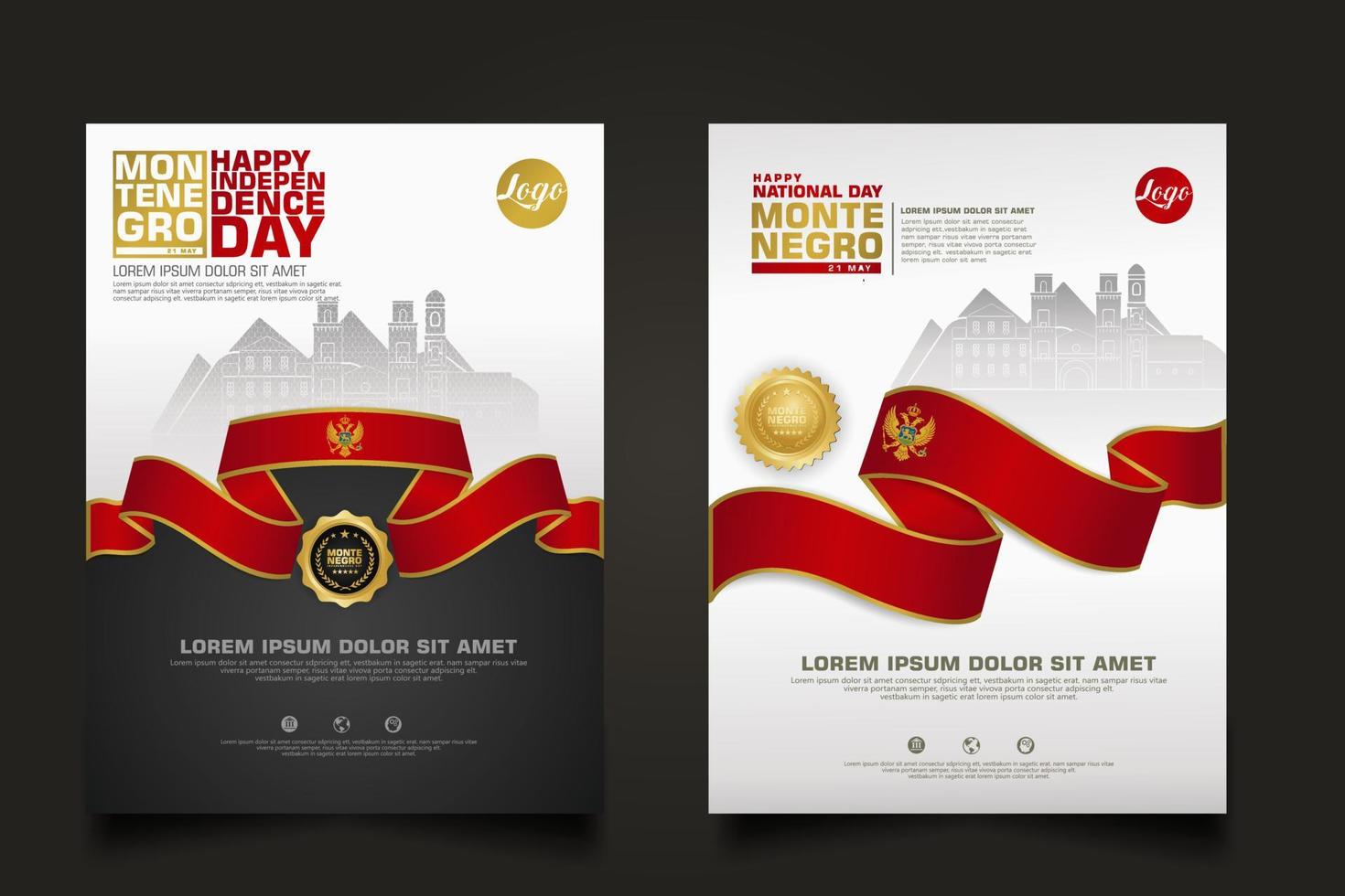 Set poster promotions Montenegro happy Independence Day background template vector