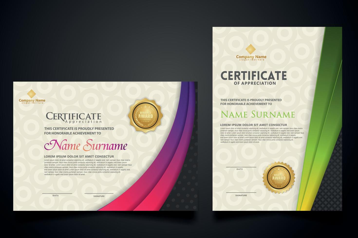 certificate template with Luxury realistic texture pattern and dynamic shapes composition gradient colors,diploma,Vector illustration vector
