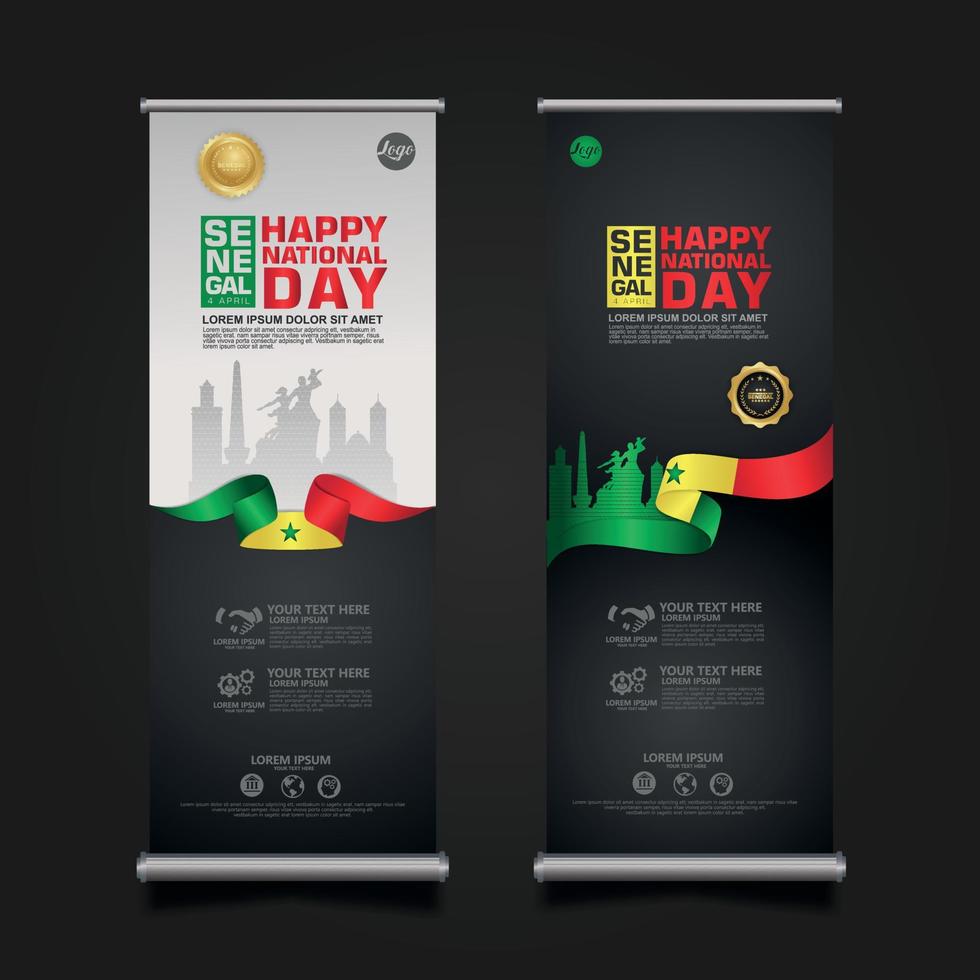 establecer roll up banner promociones senegal feliz día de la república plantilla de fondo vector