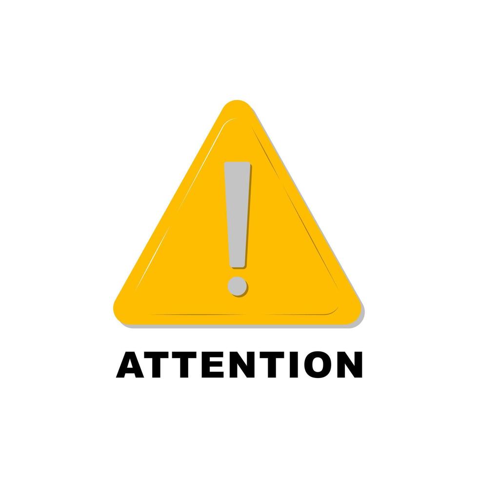 Realistic yellow triangle warning sign vector illustration. Attention yellow sign with 3d style on white background