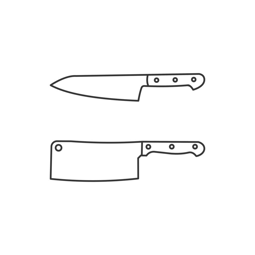 icono de cuchillo de cocina y cuchillo de carnicero con estilo de esquema vector