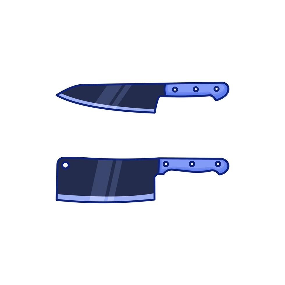 Cartoon kitchen knife and butcher knife icon with on white background vector