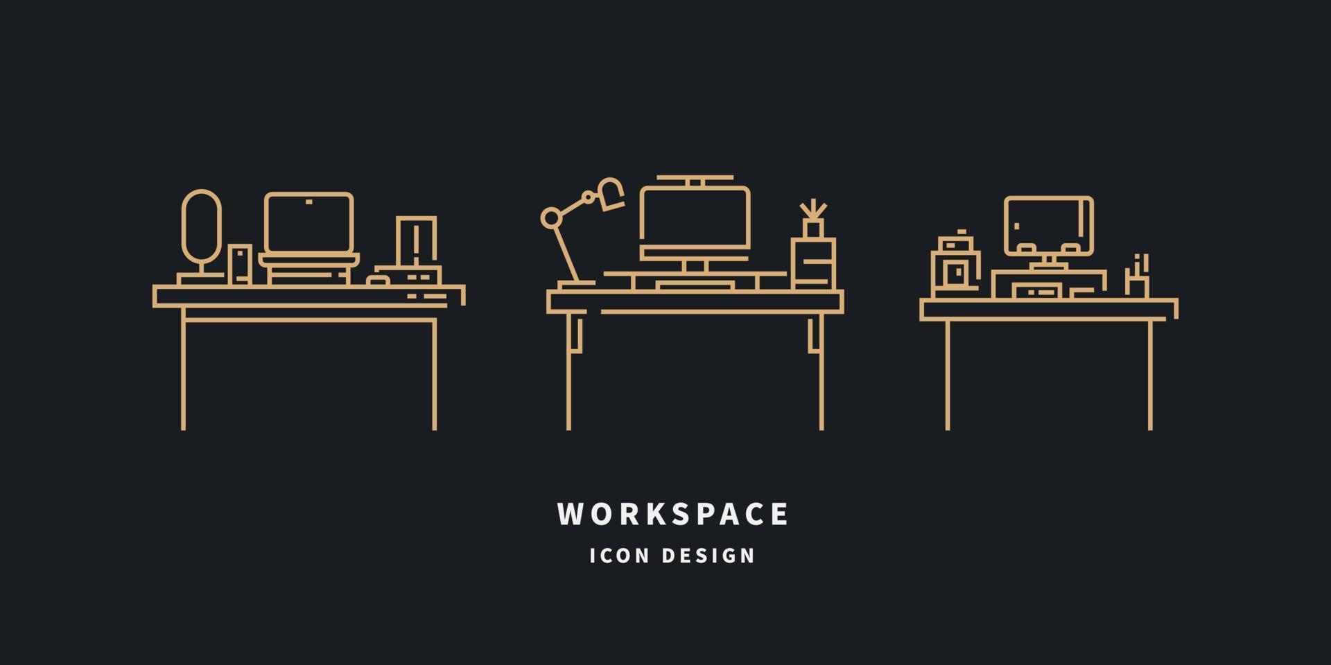 Workspace icons. Set of desk outline. Vector illustration.