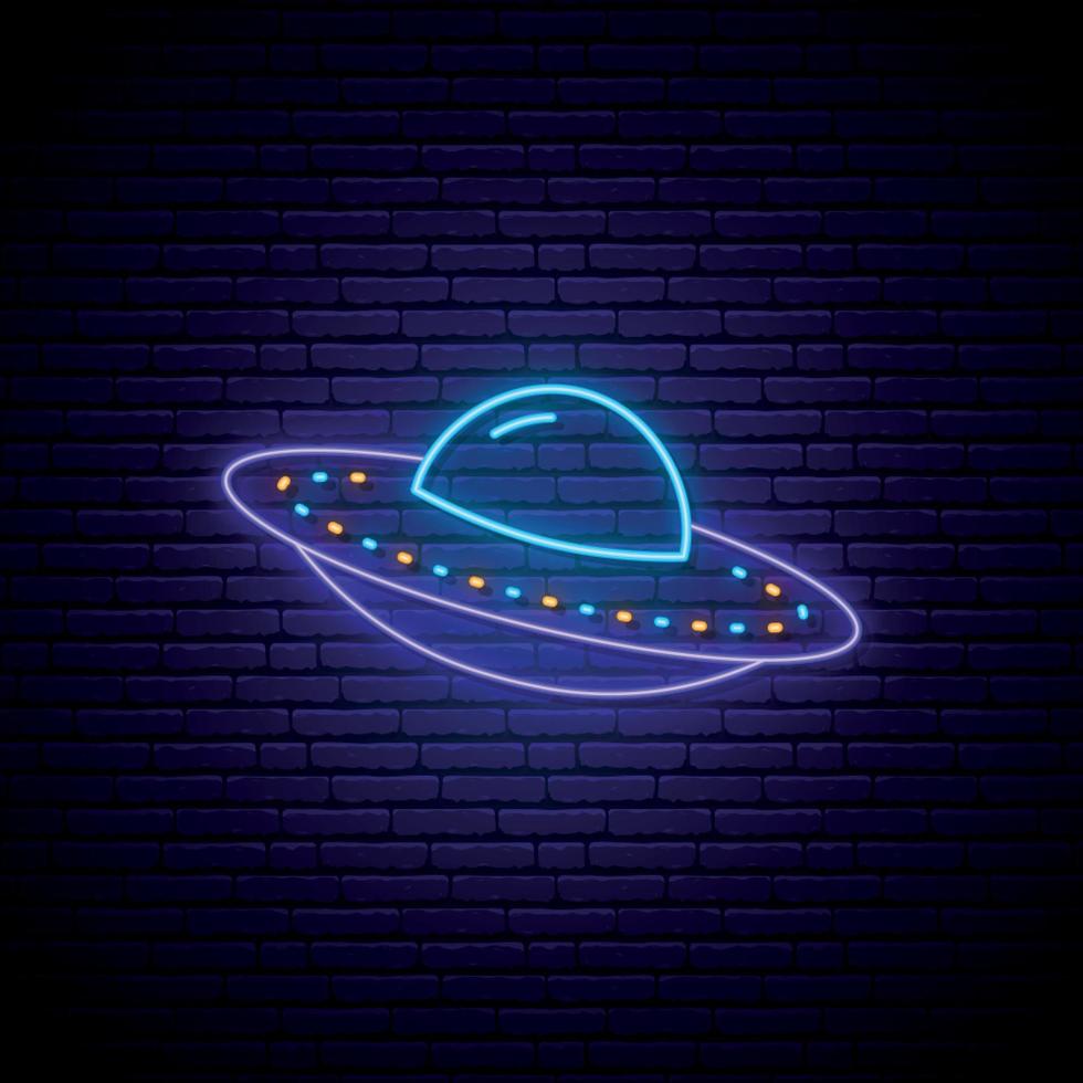 Neon UFO sign. vector