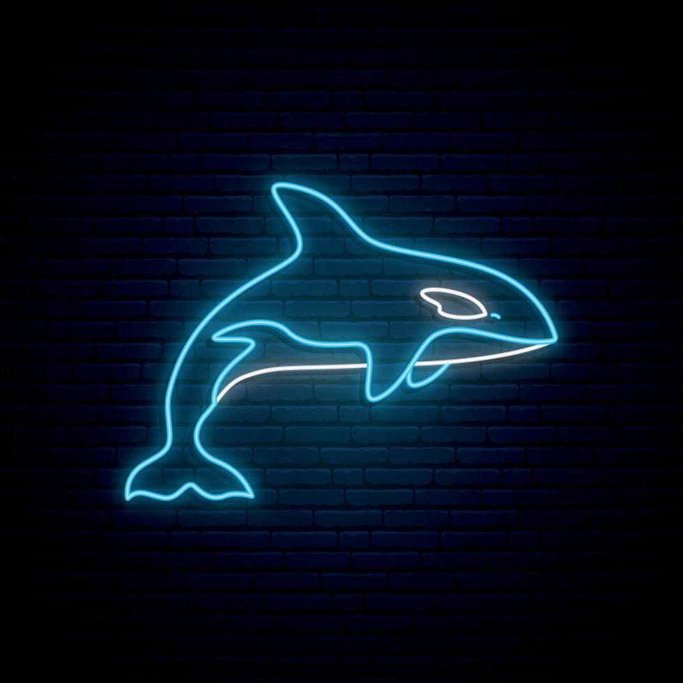 Blue whale neon sign. vector
