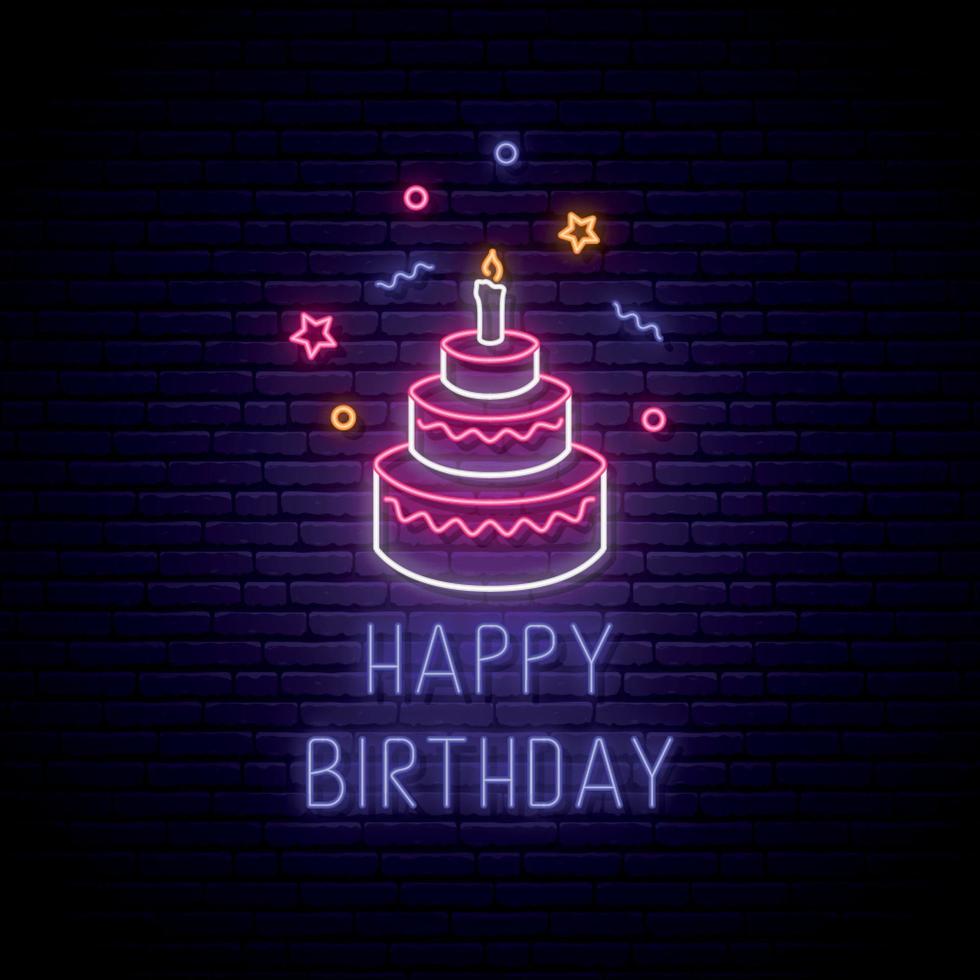 Happy birthday glowing neon signboard. vector