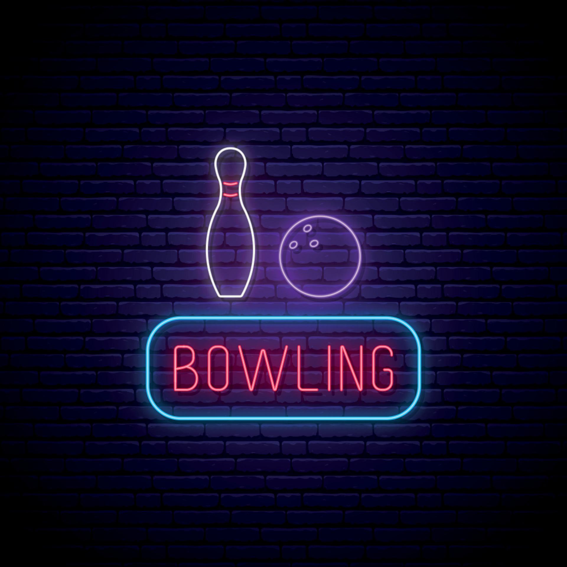 Bowling neon sign. Bright neon signboard, light banner. 8045034 Vector