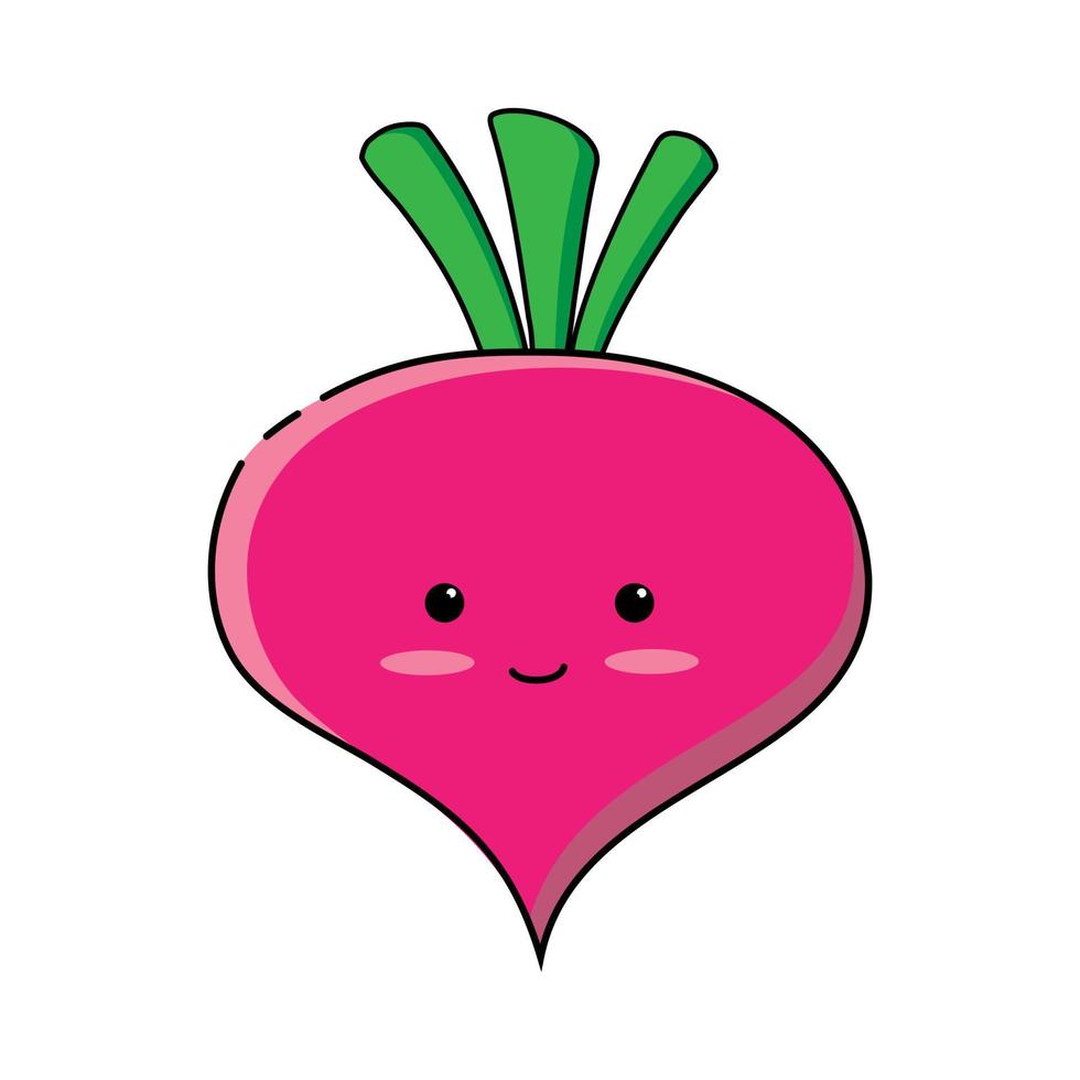 Vector image of radishes. Cute radish in a childish style. Color vector illustration, badge, for product design, textile printing, business cards, logo, tattoos