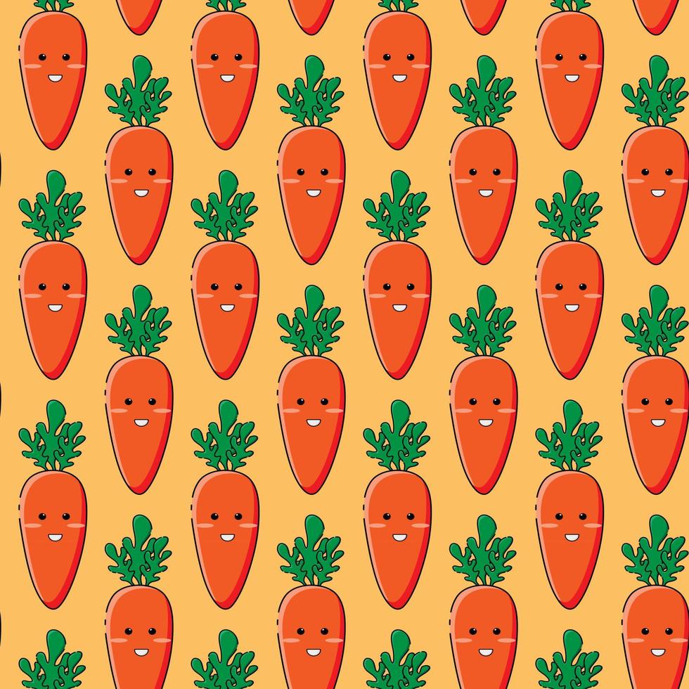vector patrón vegetal sin fisuras con lindas zanahorias sobre un fondo naranja brillante