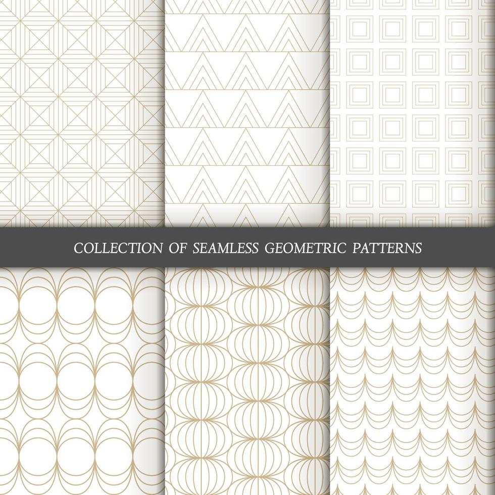 Set of 6 vector seamless patterns. Geometrical patterns on a white background