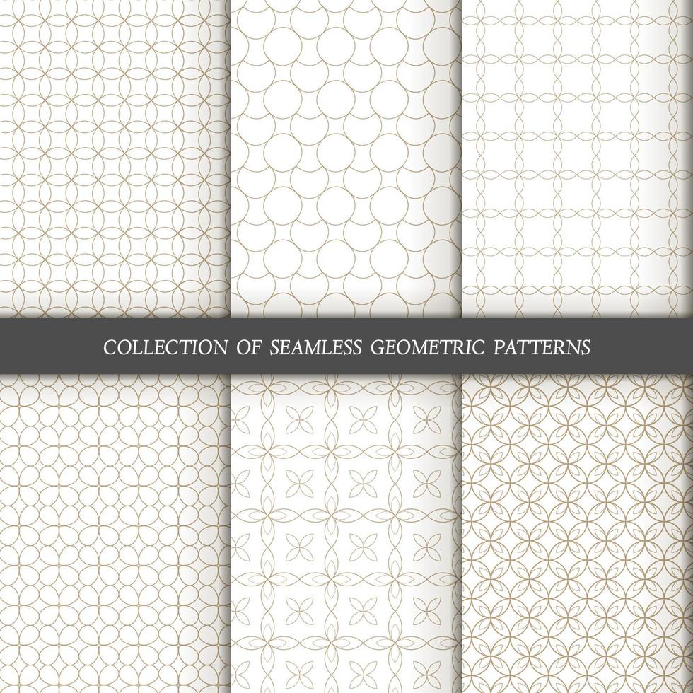 Set of 6 vector seamless patterns. Ornamental gold patterns on a white background