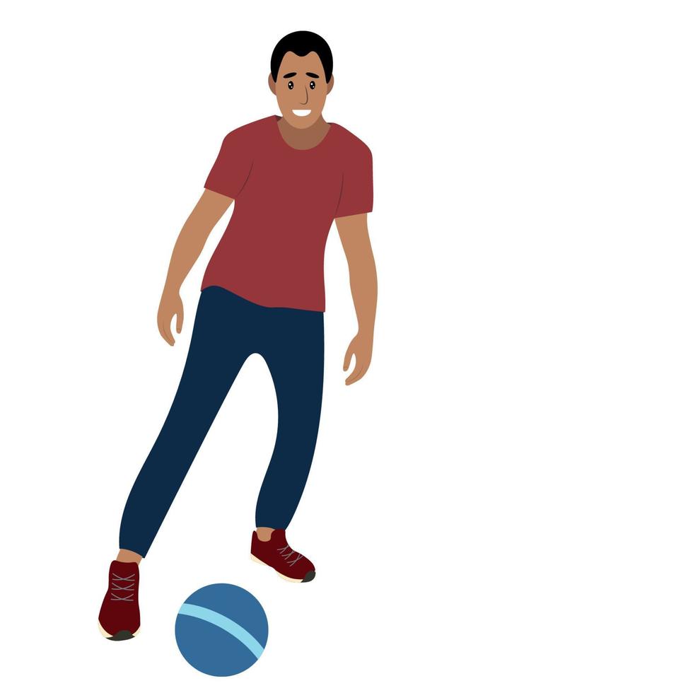 aficionado indio jugando al fútbol, vector aislado de fondo blanco, retrato de un tipo con una pelota de fútbol