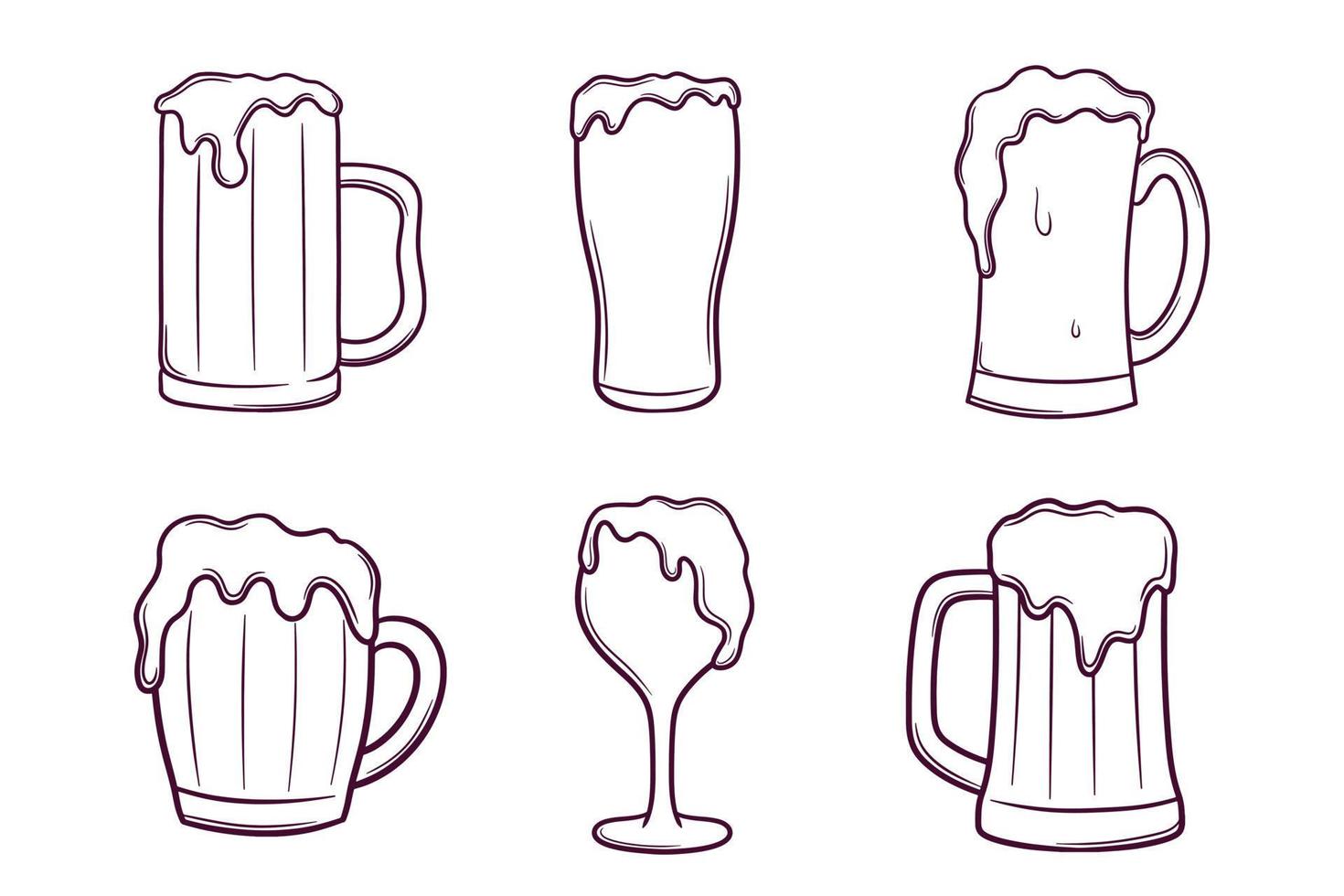 set of hand drawn beer glasses doodle illustration vector