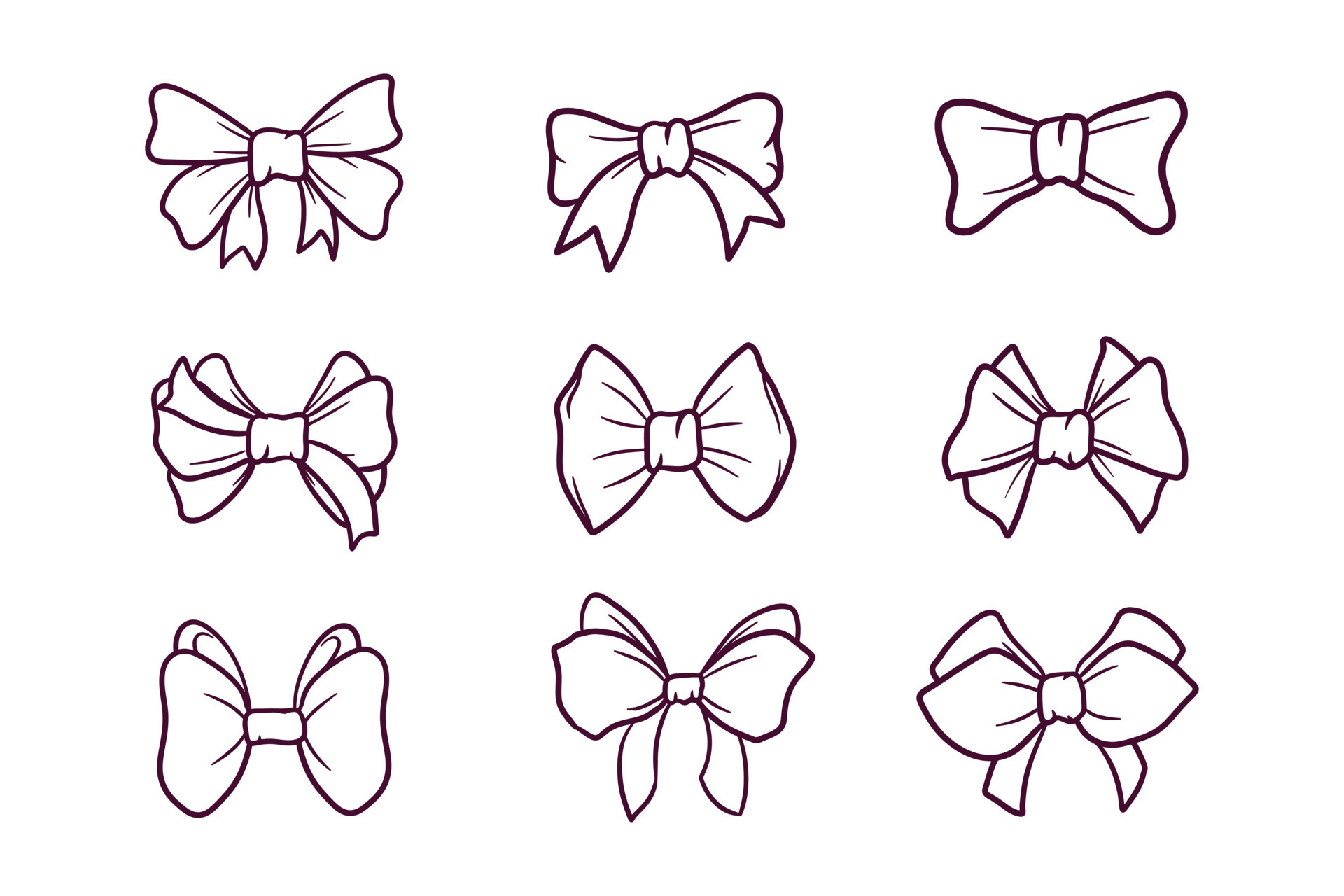 set of hand drawn bows with ribbon illustration 8045134 Vector Art at ...