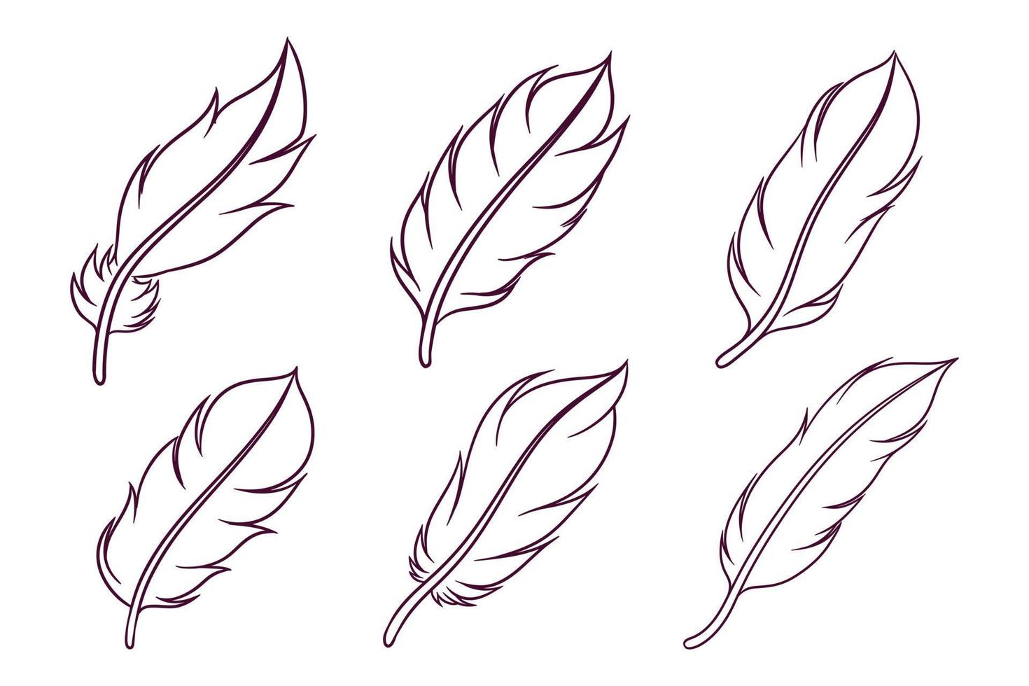 set of hand drawn feather illustration vector