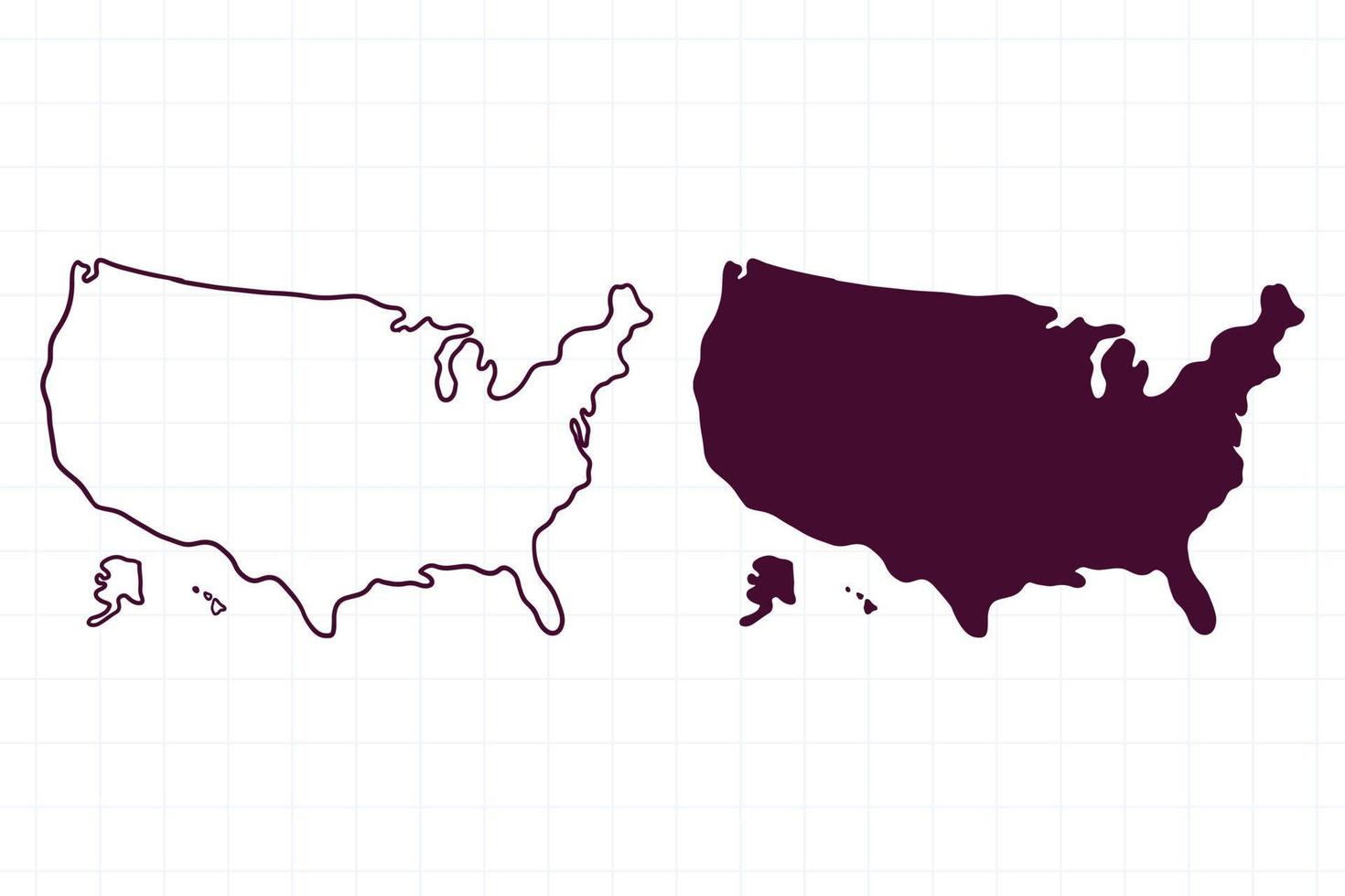 mapa dibujado a mano de la ilustración del doodle de estados unidos vector