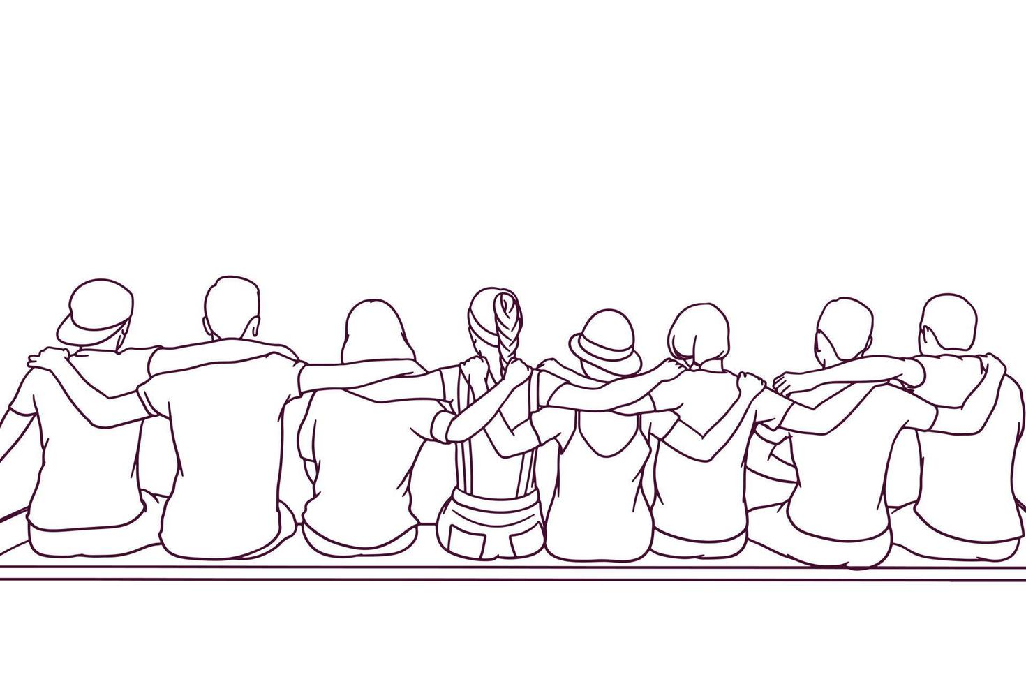 hand drawn team hugging each other, team embcare each other vector