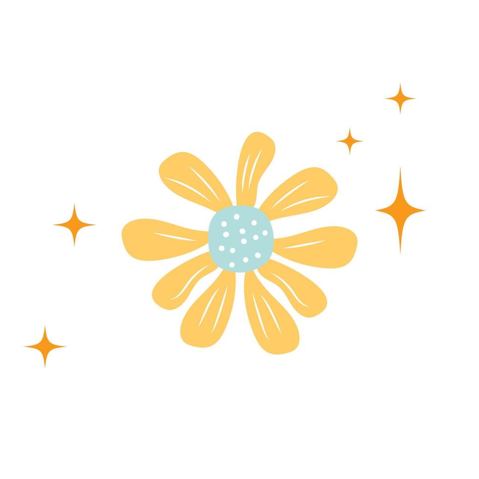 Cute yellow flower. Isolated flower in doodle style. vector