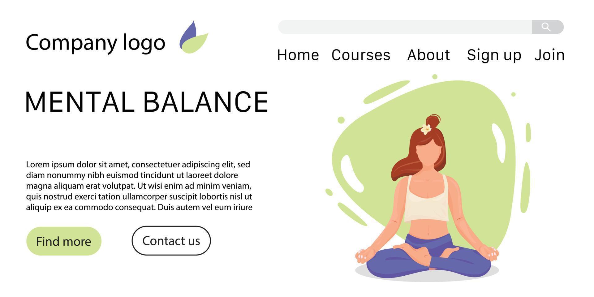 Beautiful flat illustration with yoga woman in lotus pose for landing page, web marketing design. Yoga, mental health concept design for landing page template. vector