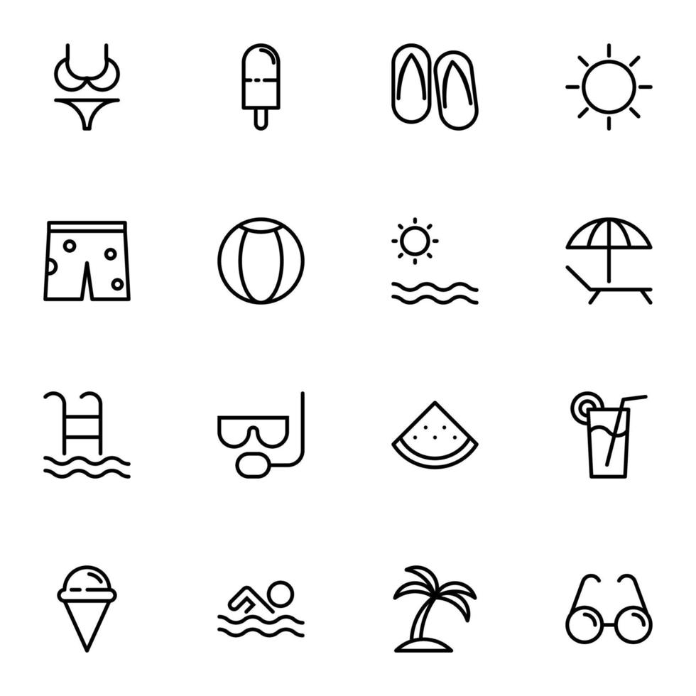 Collection of summer on the beach line icons illustration vector