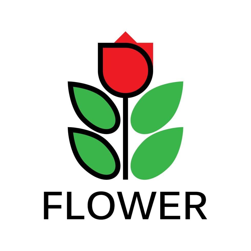 Red rose flower logo shop flat design with stroke vector