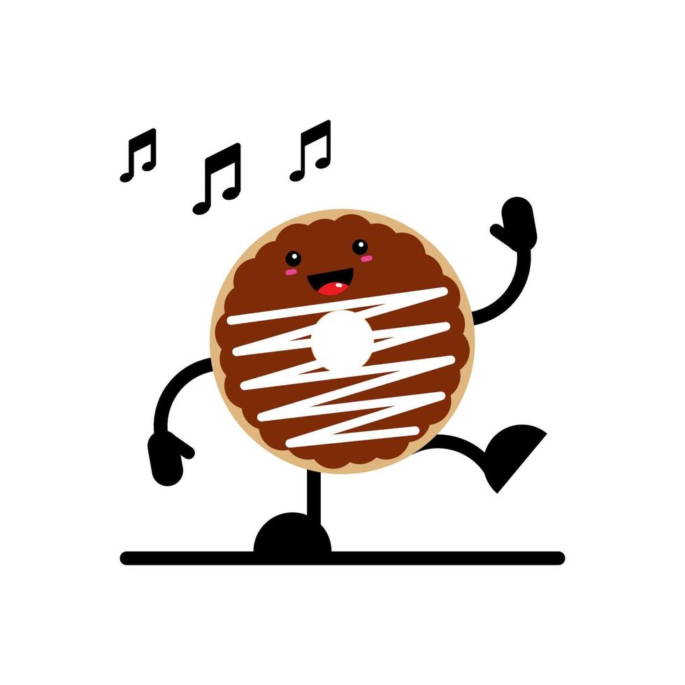 illustration vector graphic of cute chocolate donuts is dancing happily, Perfect for mascot characters and logos