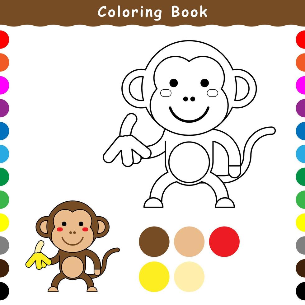 a cute monkey holding a banana, a coloring book vector