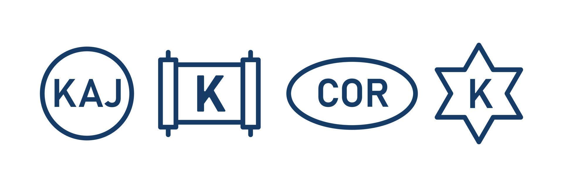 Kosher symbols set. Icon for packating. Kashrut natural product. Vector