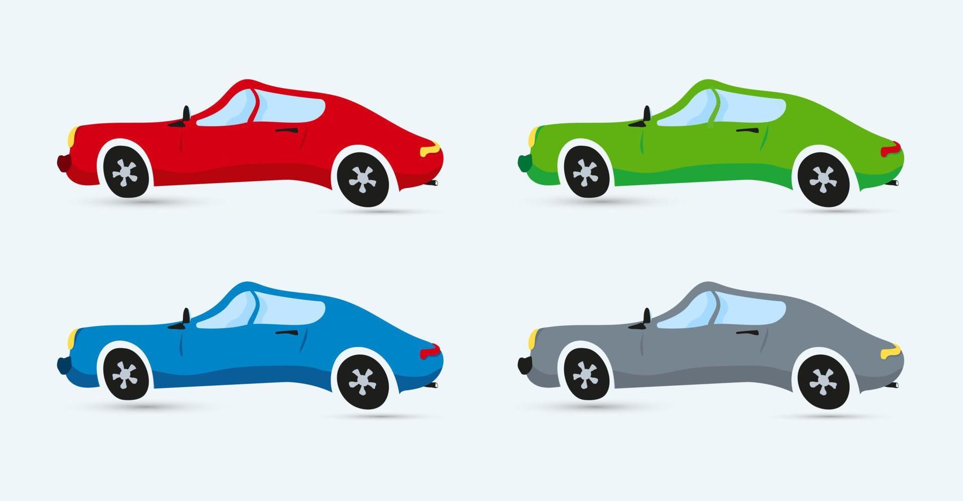 Cartoon car illustration. Flatcar icon. Baby toy car vector sticker, travel theme, transportation. Cartoon private car.