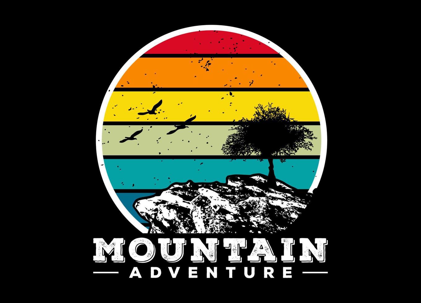 T-shirt mountain adventure. Outdoor adventure badge logo print for t-shirts. Mountain illustration vector graphic, vintage, retro style. Adventure shirt vector.