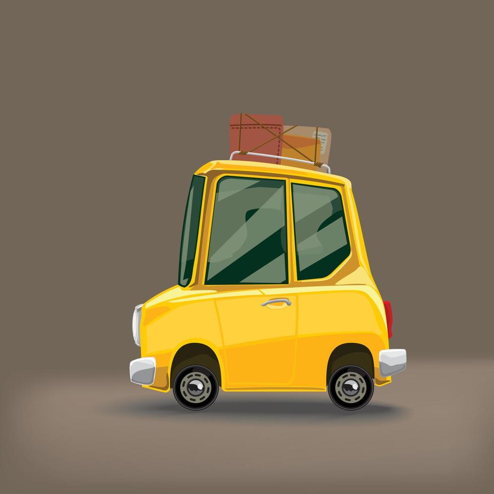 retro car yellow color on brown background vector