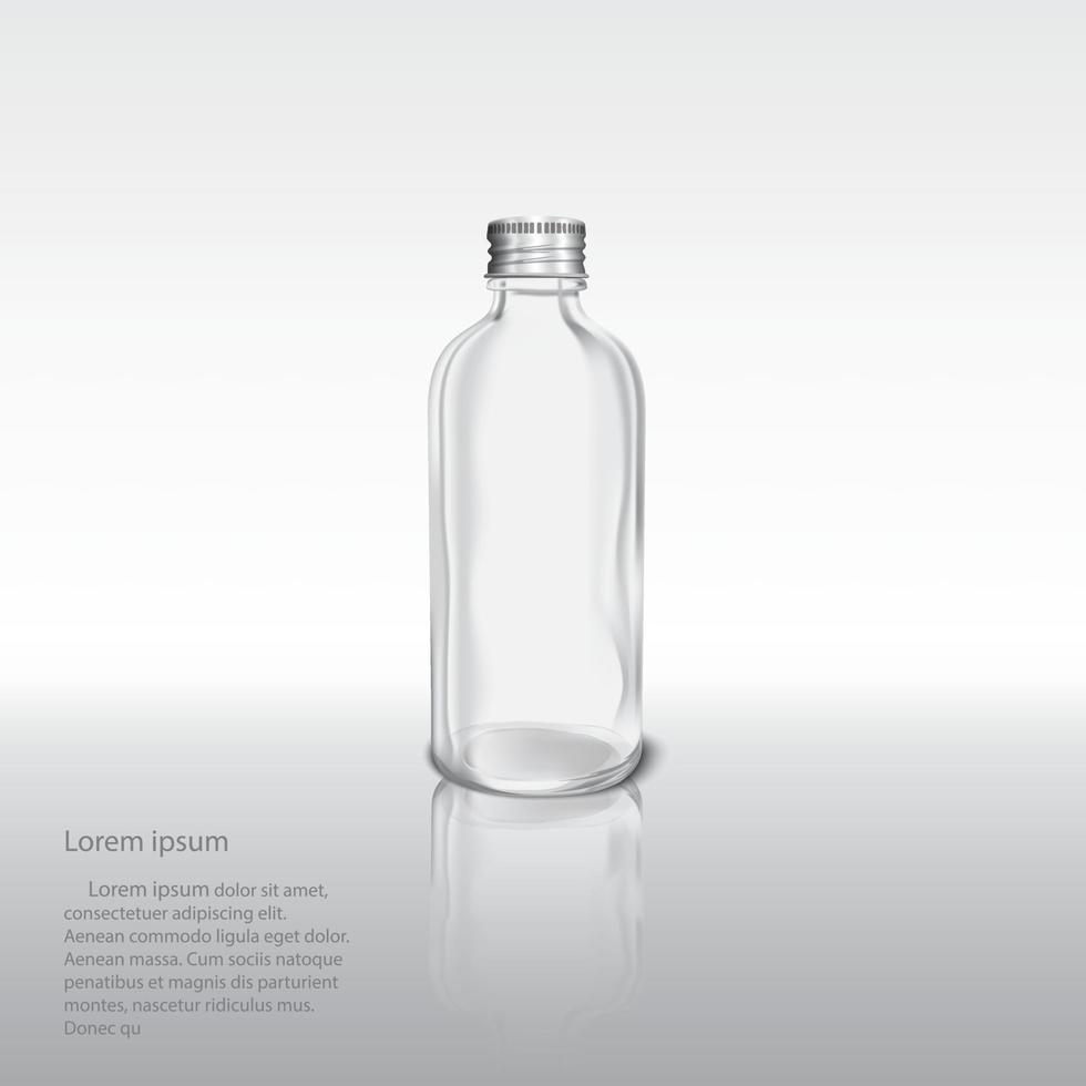 botella de vidrio transparente y tapa de botella de metal sobre fondo de color claro vector