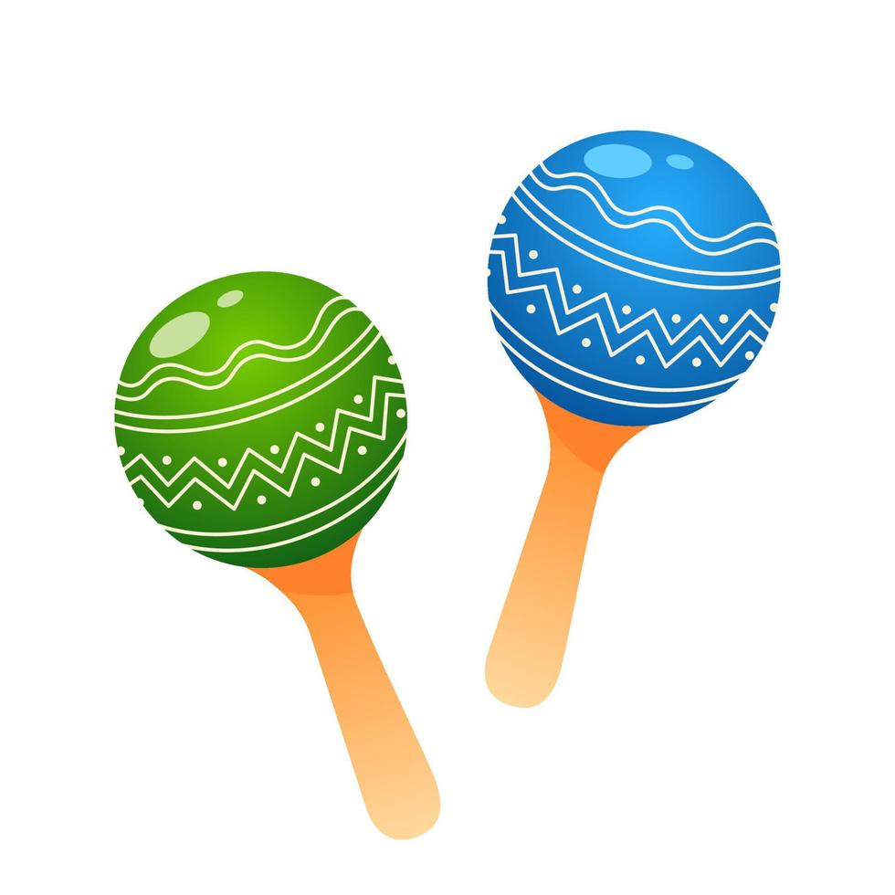 Vector illustration of blue and green maracas in cartoon style, Isolated on a white background.