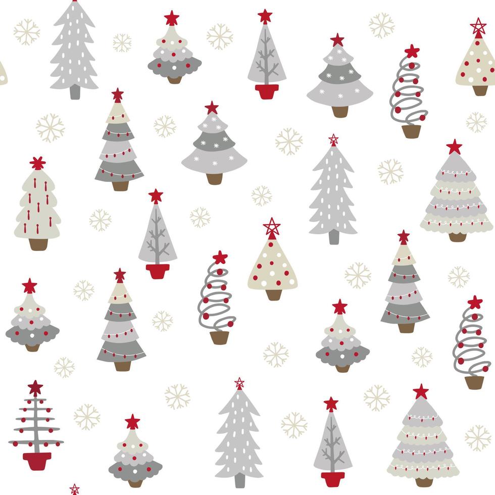 Christmas trees seamless pattern in gray and red colors. Decorative wallpaper, well suited for printing textiles, fabric, wallpaper, gift paper. vector