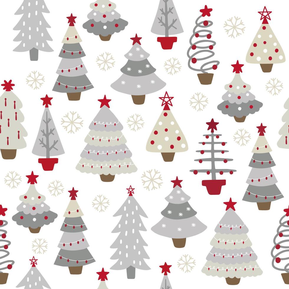 árboles de navidad de patrones sin fisuras en colores gris y rojo. papel pintado decorativo, muy adecuado para la impresión de textiles, telas, papel pintado, papel de regalo. vector