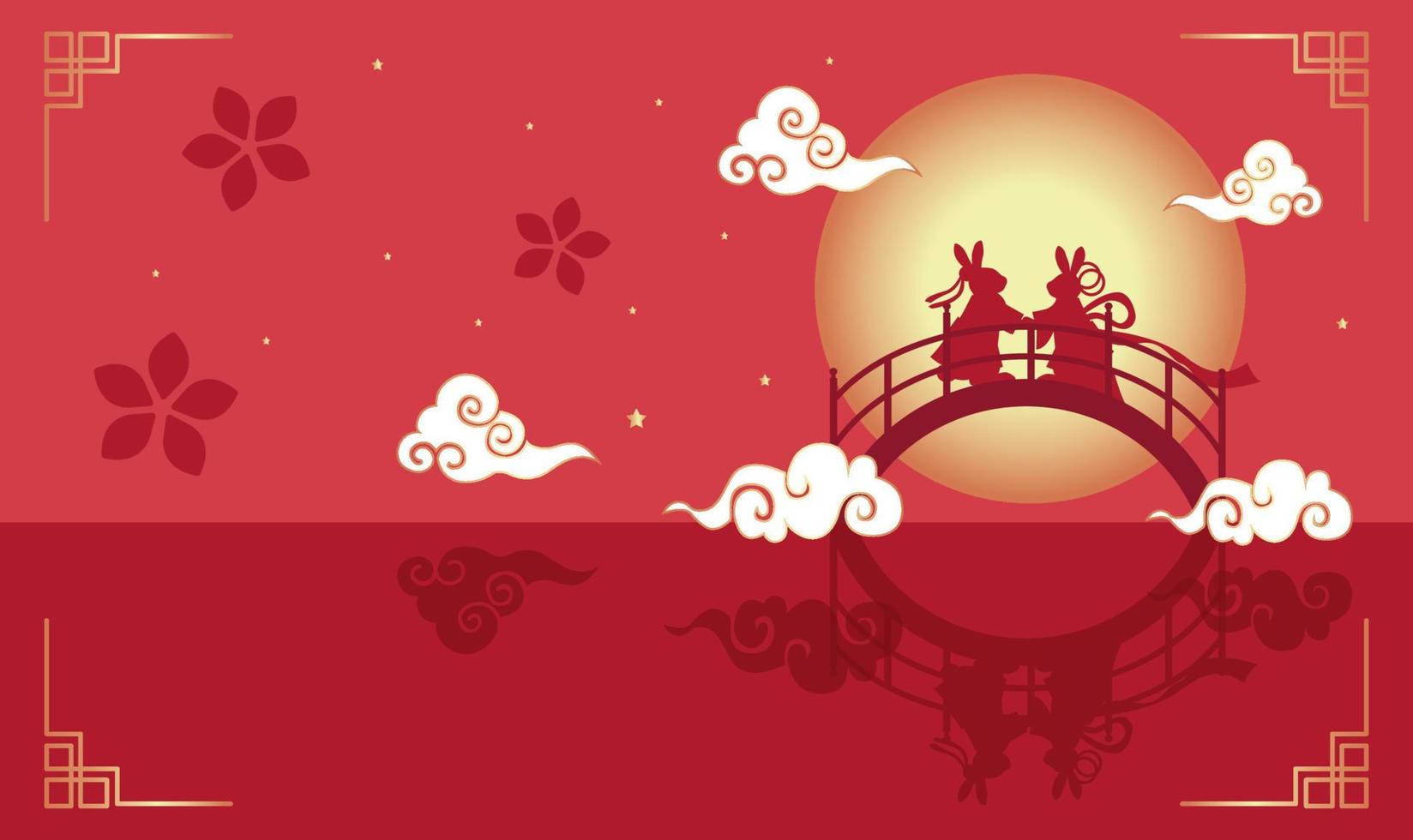 Tanabata Festival or Qixi Festival. Vector illustration of cute rabbits symbolizing the annual meeting of the shepherd and the weaver. Chinese Valentane's Day and Double Seventh Festival.