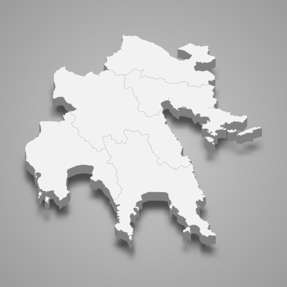 3d isometric map of Peloponnese is a region of Greece vector